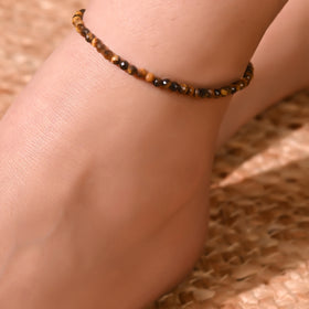 Natural Tiger Eye Beaded Anklet (With Certificate)