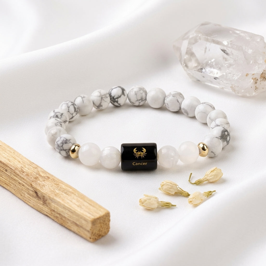 Cancer (कर्क राशि) Zodiac Howlite & Milky Quartz Bracelet (With Certificate)