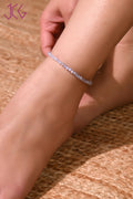 Natural Blue Lace Agate Beaded Anklet (With Certificate)