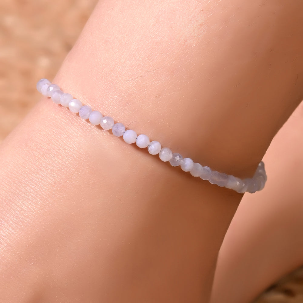 Natural Blue Lace Agate Beaded Anklet (With Certificate)
