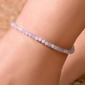 Natural Blue Lace Agate Beaded Anklet (With Certificate)