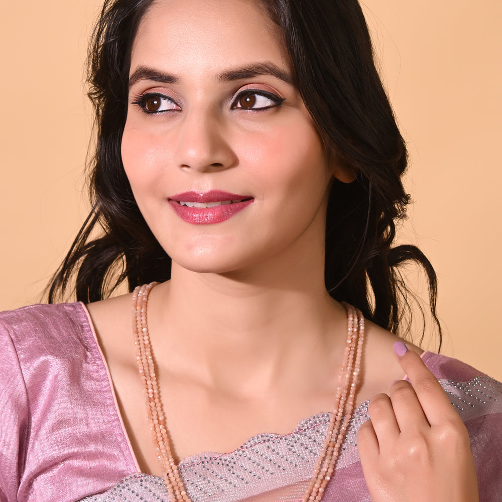 Natural Peach Moonstone Beaded Necklace (With Certificate)