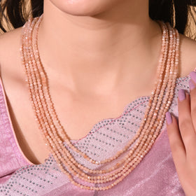Natural Peach Moonstone Beaded Necklace (With Certificate)