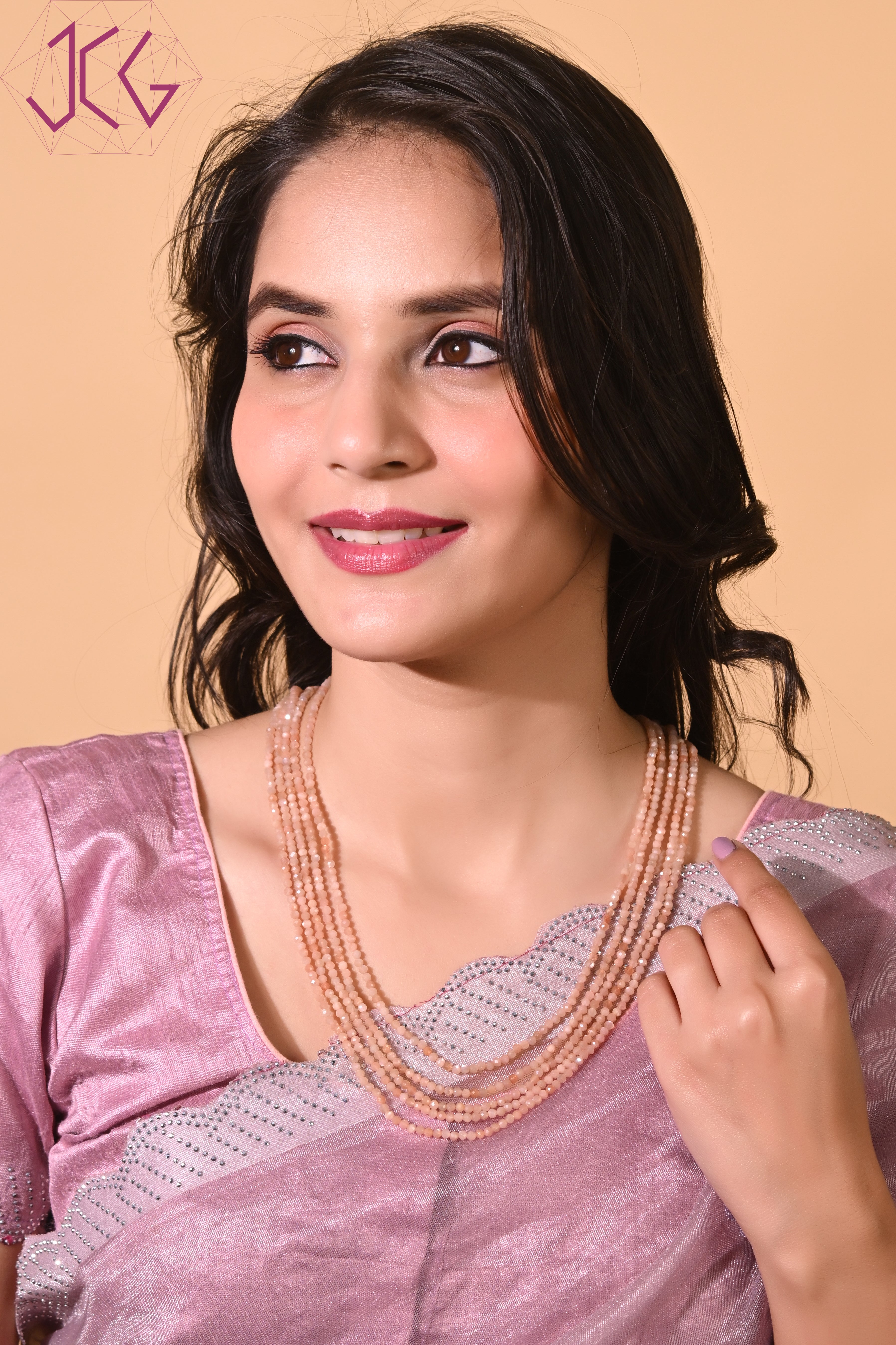 Natural Peach Moonstone Beaded Necklace (With Certificate)