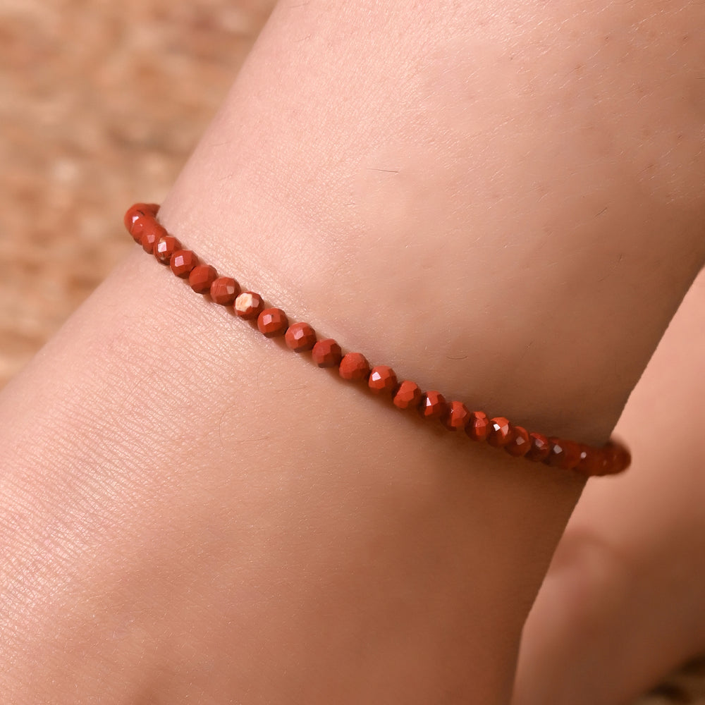 Natural Red Jasper Beaded Anklet (With Certificate)