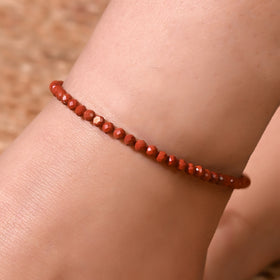 Natural Red Jasper Beaded Anklet (With Certificate)