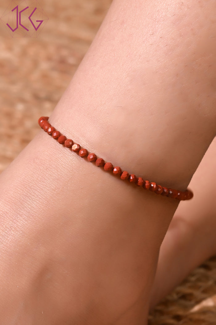 Natural Red Jasper Beaded Anklet (With Certificate)