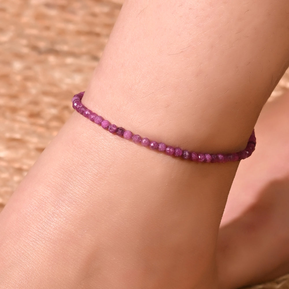 Natural Ruby Beaded Anklet (With Certificate)