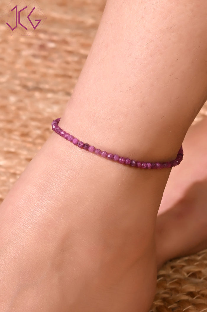 Natural Ruby Beaded Anklet (With Certificate)