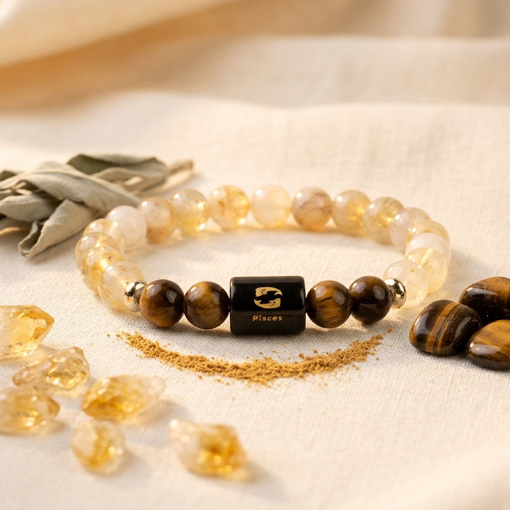 Pisces (मीन राशि) Zodiac Citrine & Tiger Eye Bracelet (With Certificate)