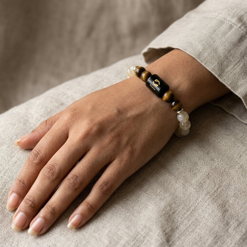 Pisces (मीन राशि) Zodiac Citrine & Tiger Eye Bracelet (With Certificate)