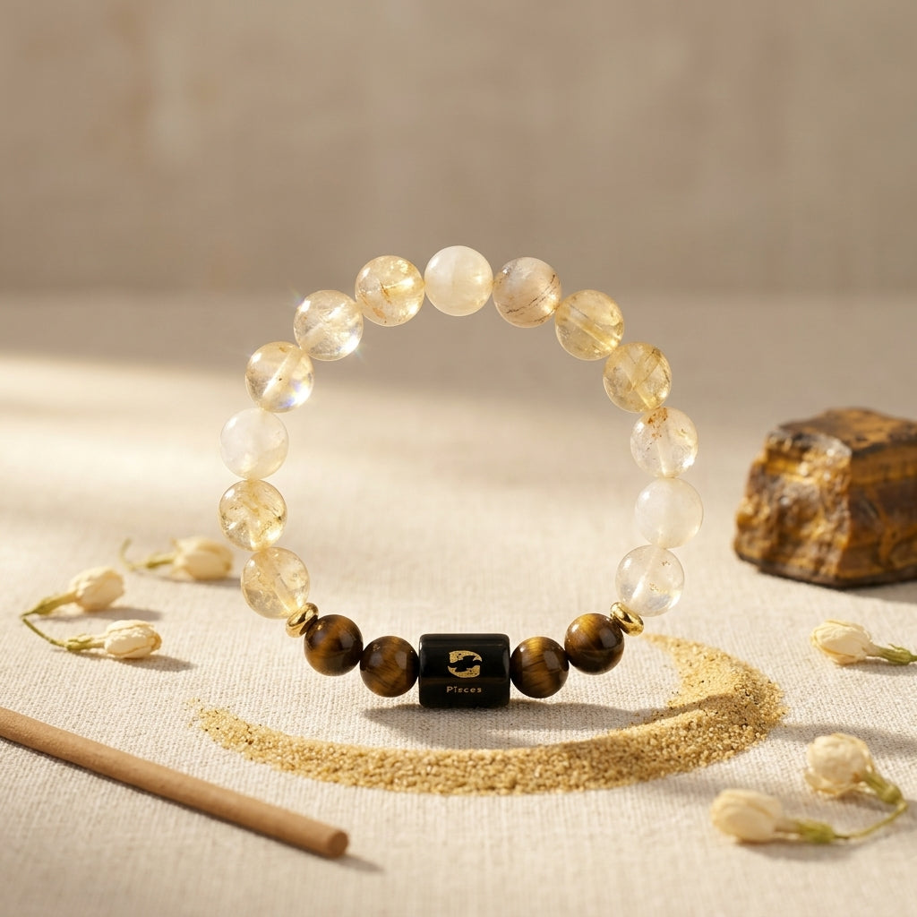 Pisces (मीन राशि) Zodiac Citrine & Tiger Eye Bracelet (With Certificate)