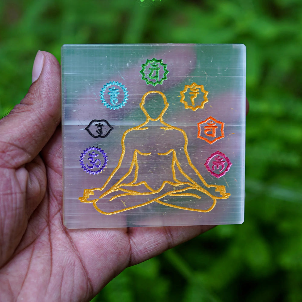 7 Chakra Selenite Plate - Jaipur Crystal Gems