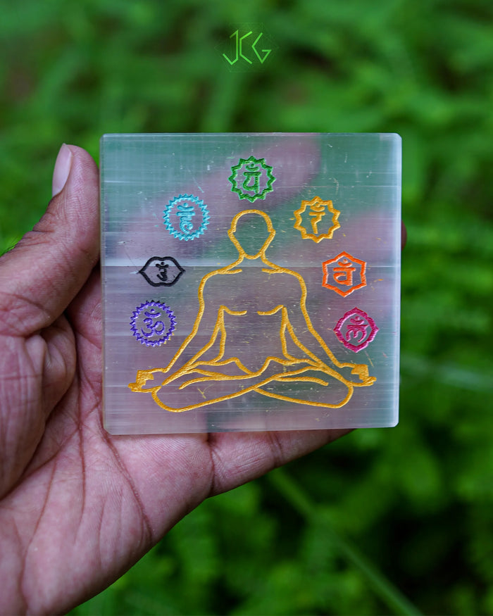 7 Chakra Selenite Plate - Jaipur Crystal Gems