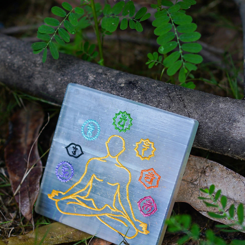 7 Chakra Selenite Plate - Jaipur Crystal Gems