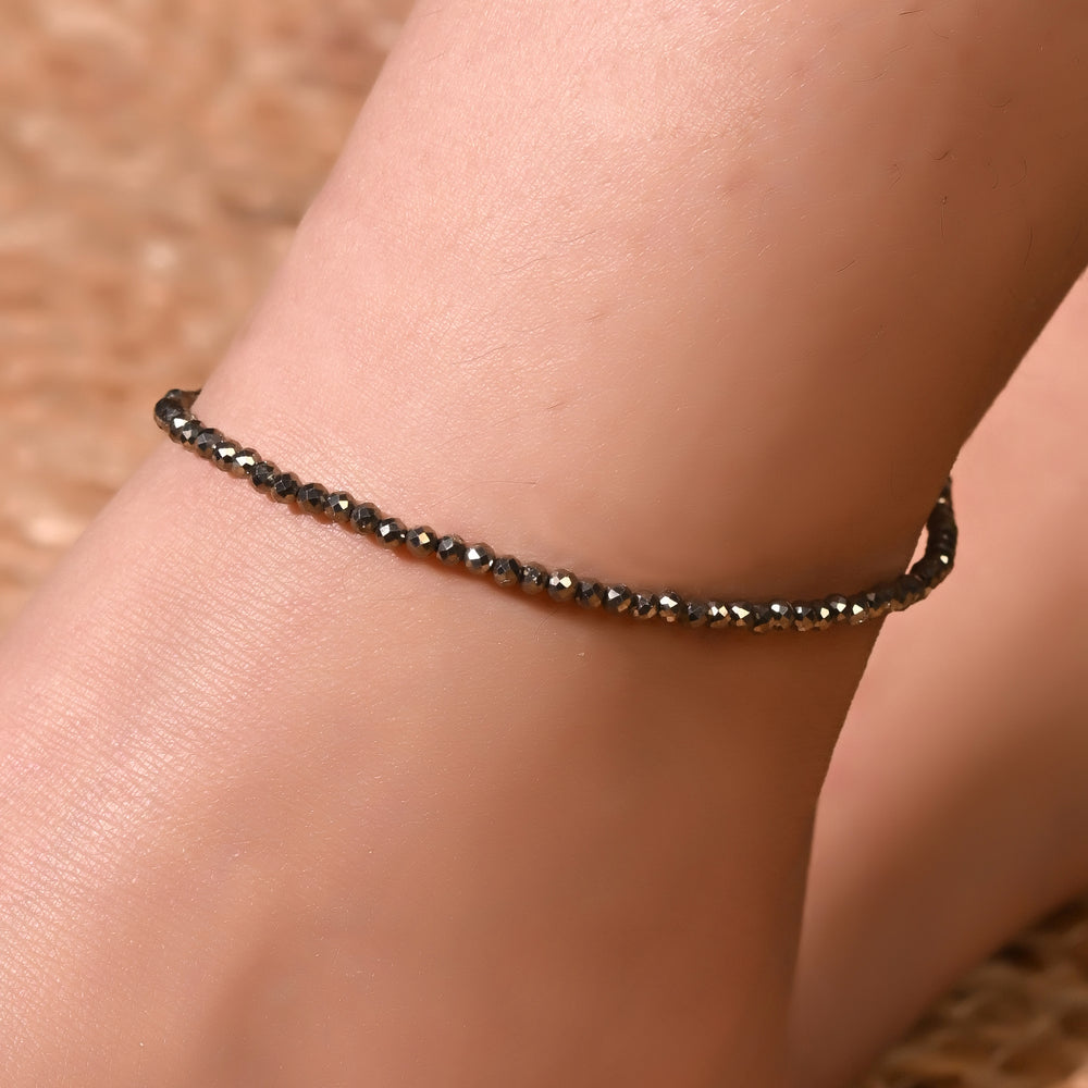 Natural Pyrite Beaded Anklet (With Certificate)