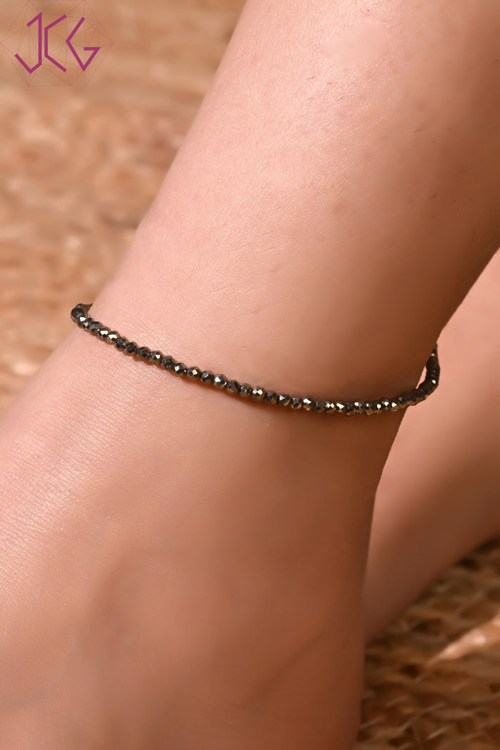 Natural Pyrite Beaded Anklet (With Certificate)