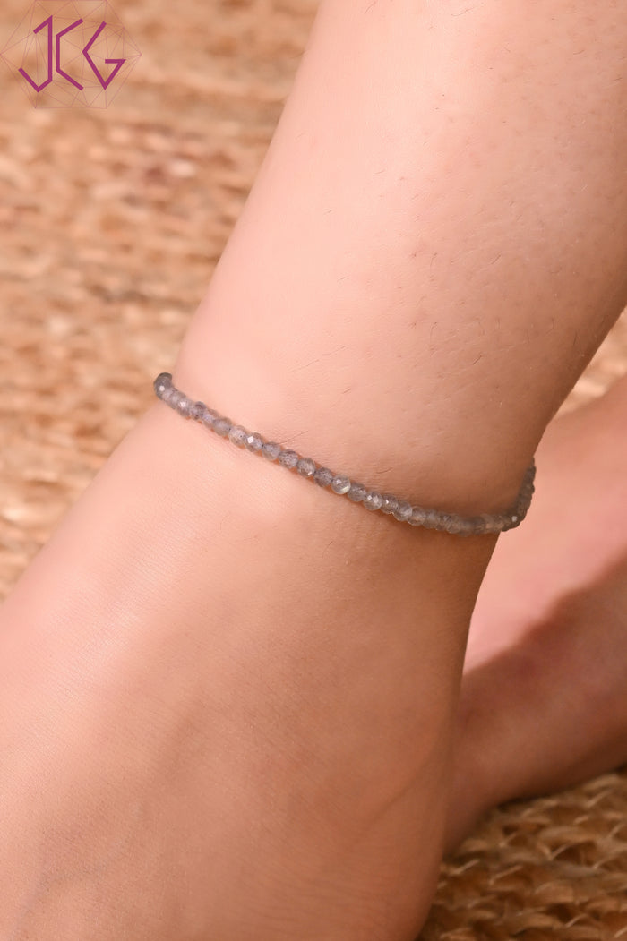 Natural Labradorite Beaded Anklet (With Certificate)