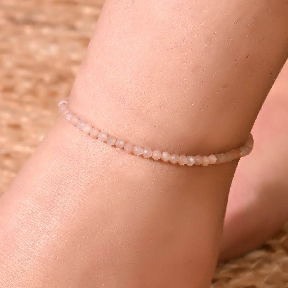 Natural Moonstone Beaded Anklet (With Certificate)