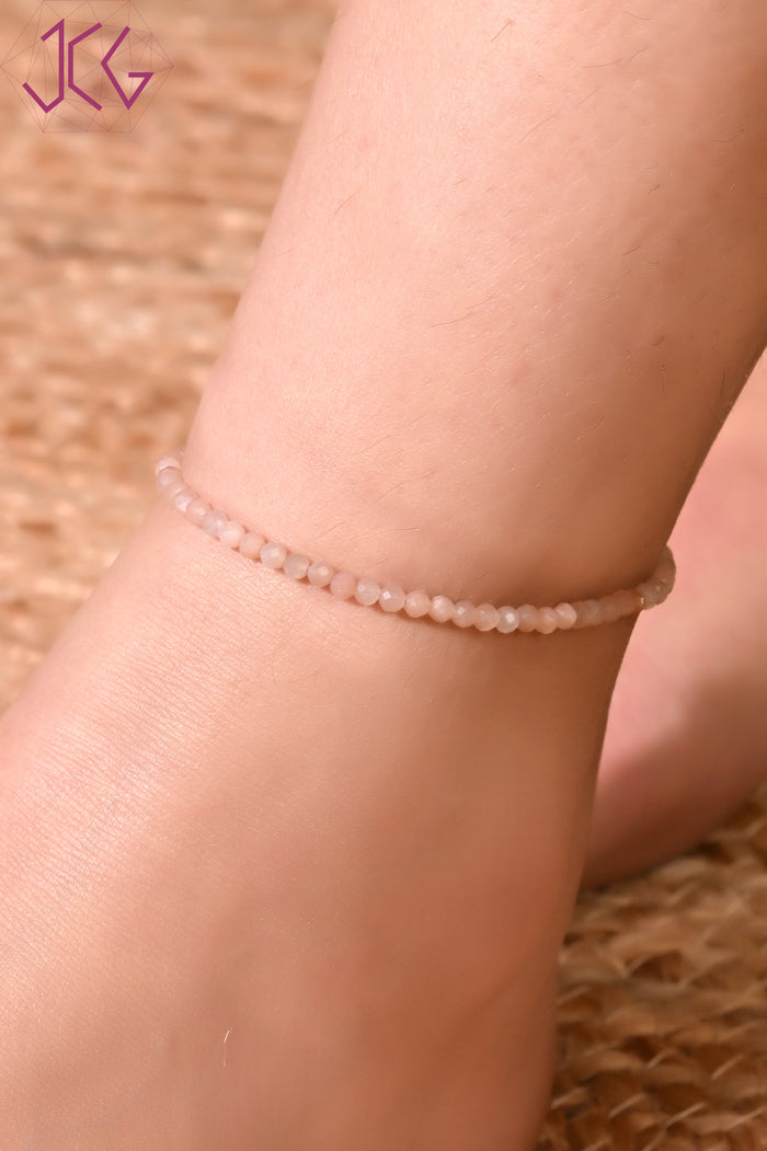 Natural Moonstone Beaded Anklet (With Certificate)