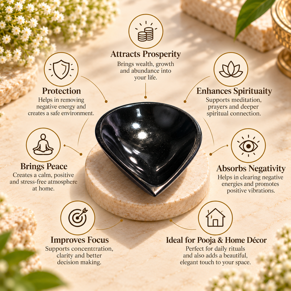 Natural Black Obsidian Crystal Diya (With Certificate)