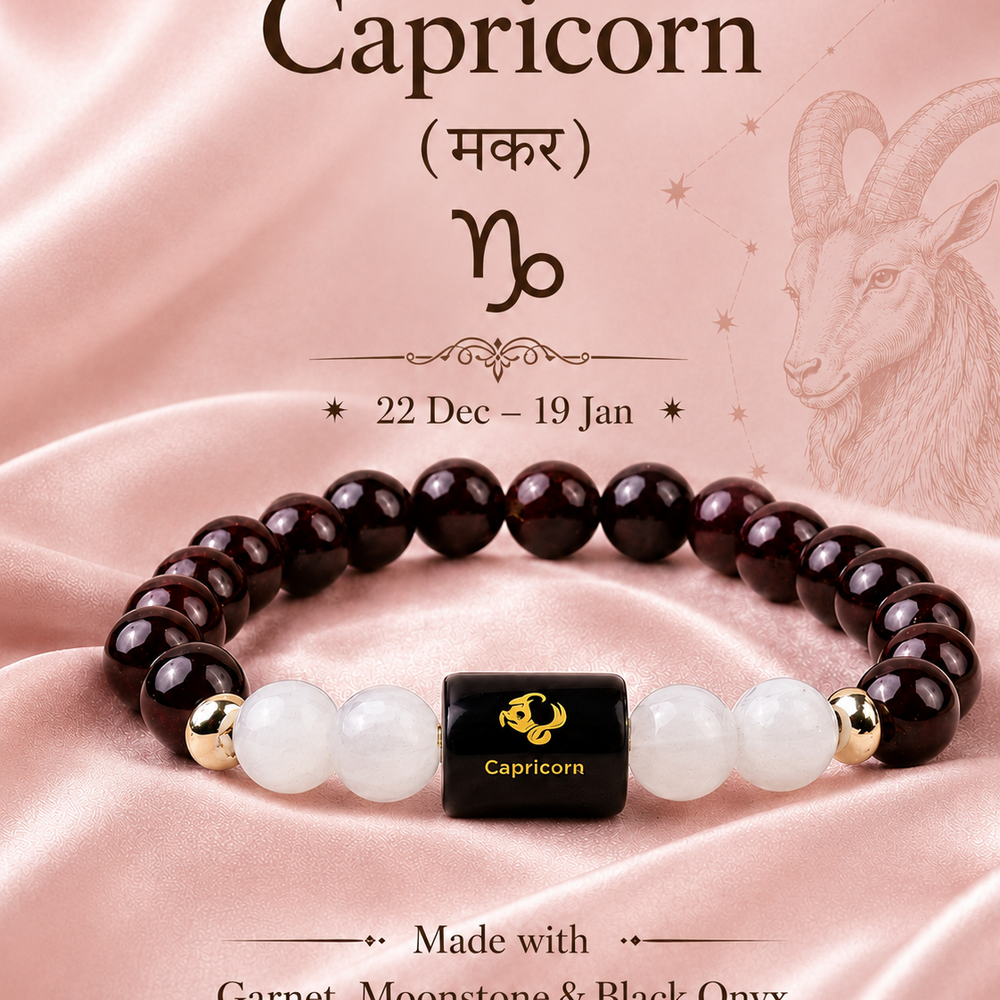 Capricorn (मकर राशि) Zodiac Bracelet (With Certificate) – Free Raw Selenite Plate