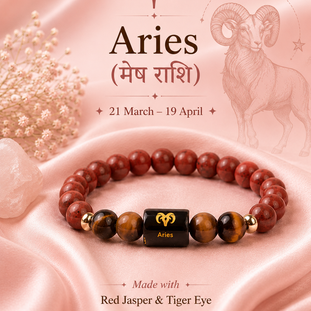 Aries (मेष राशि) Zodiac Bracelet (With Certificate) – Free Raw Selenite Plate
