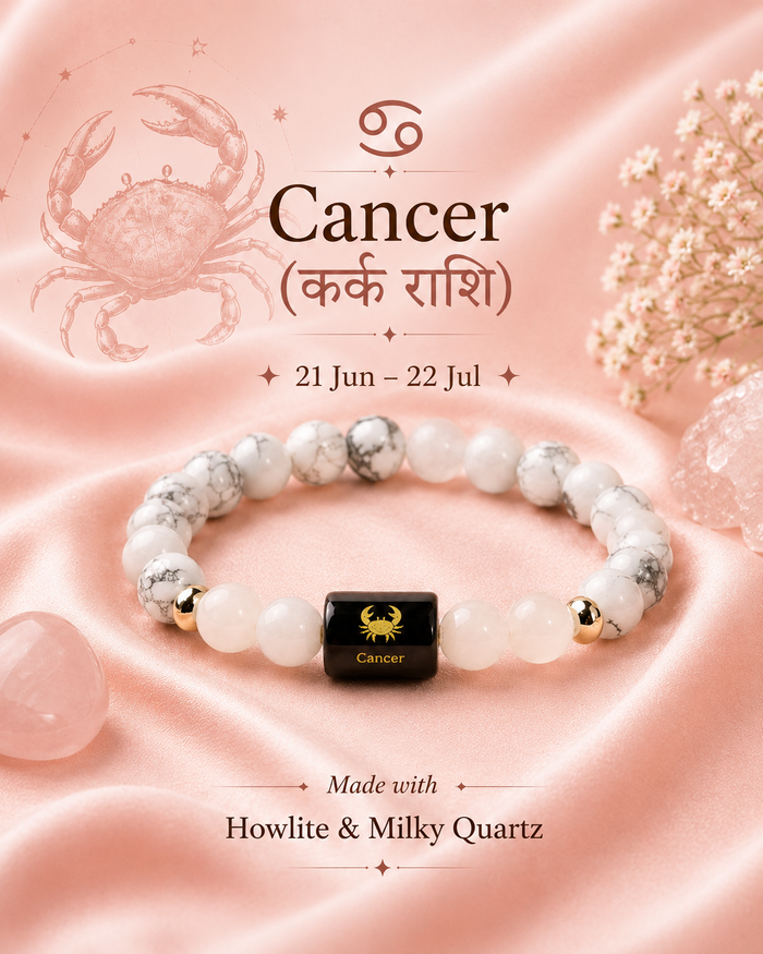 Cancer (कर्क राशि) Zodiac Bracelet (With Certificate) – Free Raw Selenite Plate