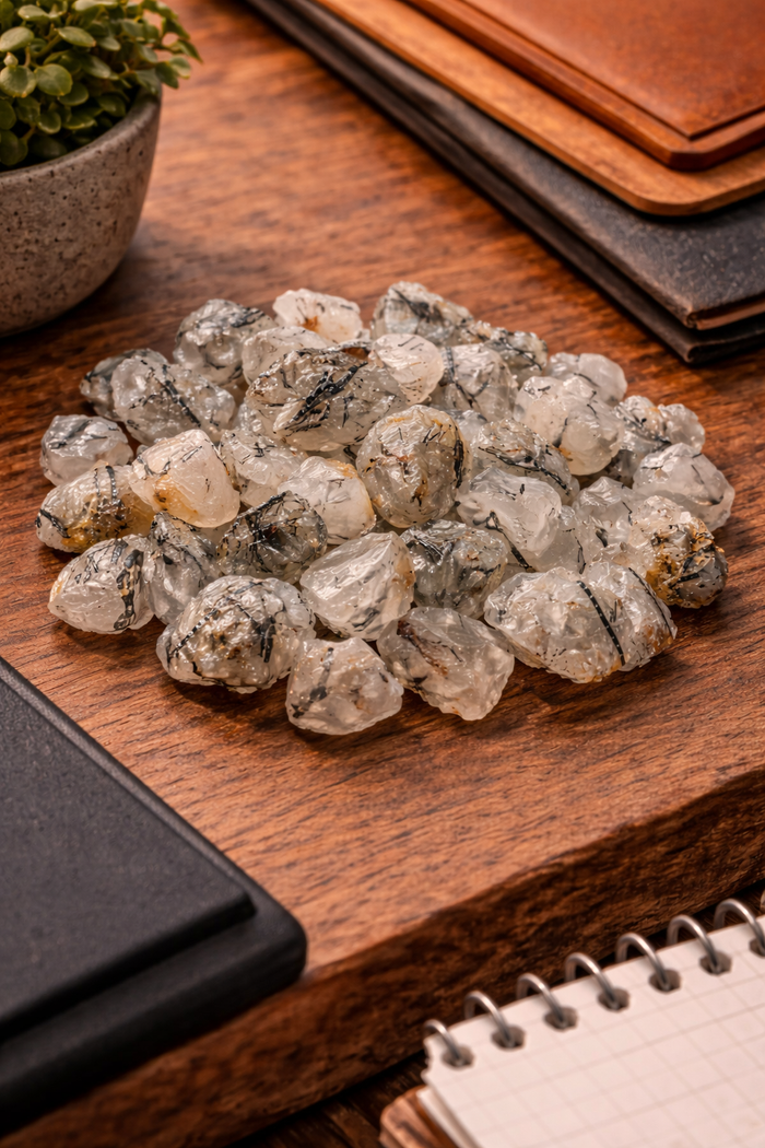 Natural Black Tourmalinated Quartz Raw Chips