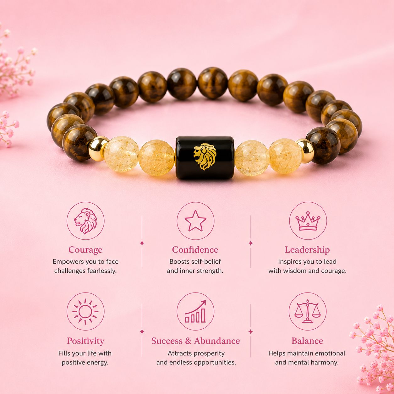 Leo (सिंह राशि) Zodiac Tiger Eye & Citrine Bracelet (With Certificate)