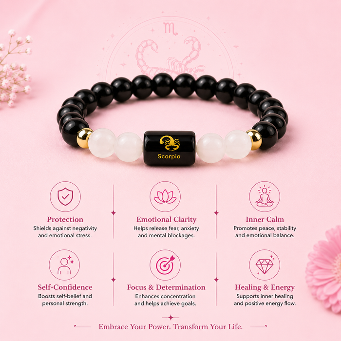 Scorpio (वृश्चिक राशि) Zodiac Bracelet (With Certificate) – Free Raw Selenite Plate