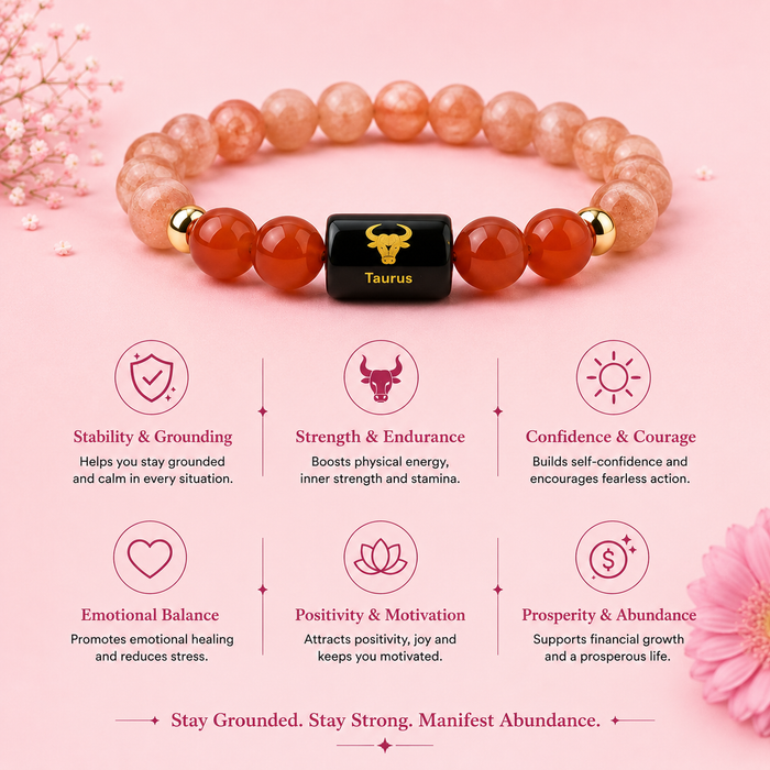 Taurus (वृषभ राशि) Zodiac Bracelet (With Certificate) – Free Raw Selenite Plate