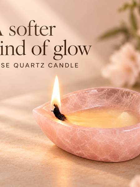 Natural Rose Quartz Crystal Diya (With Certificate)