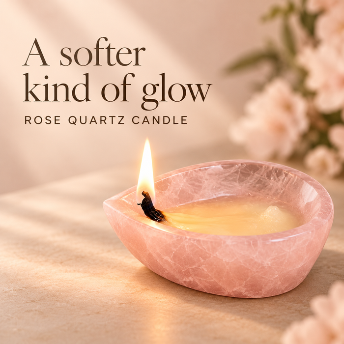 Natural Rose Quartz Crystal Diya (With Certificate)