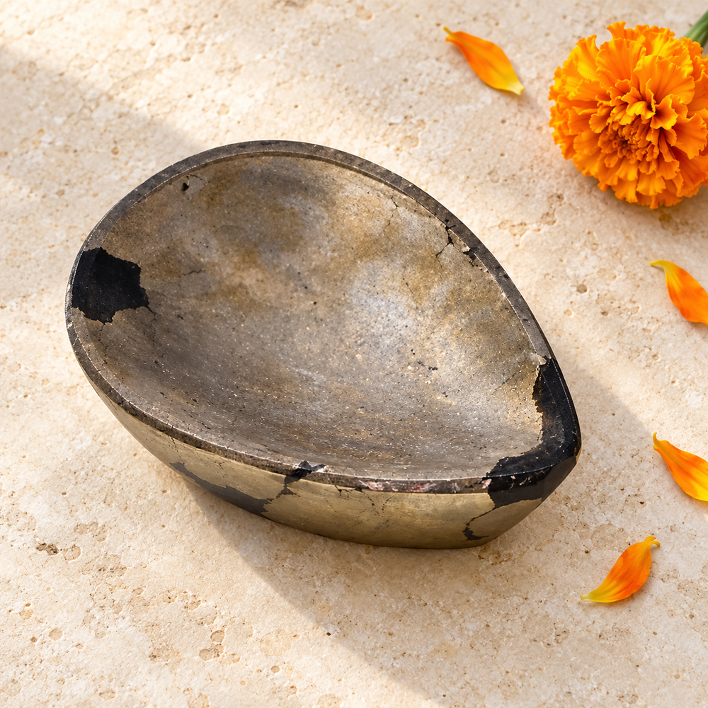 Natural Pyrite Crystal Diya (With Certificate)