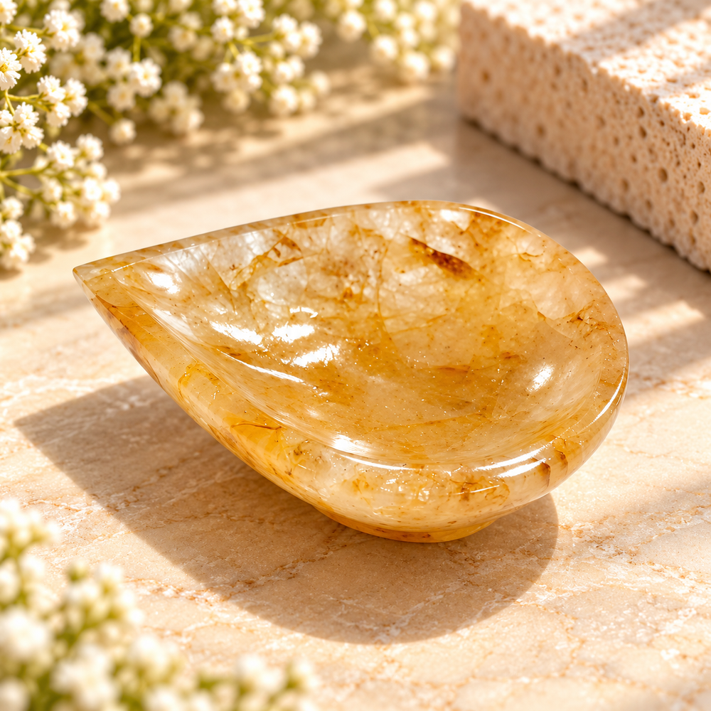 Natural Citrine Crystal Diya (With Certificate)