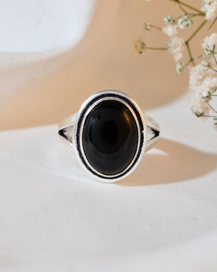 NATURAL BLACK OBSIDIAN RING