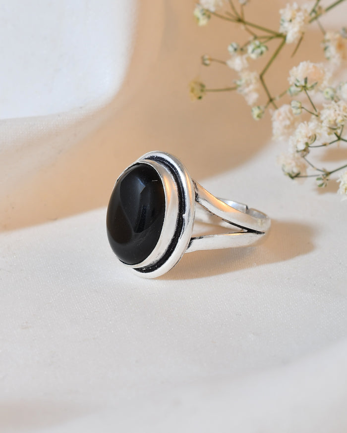 NATURAL BLACK OBSIDIAN RING