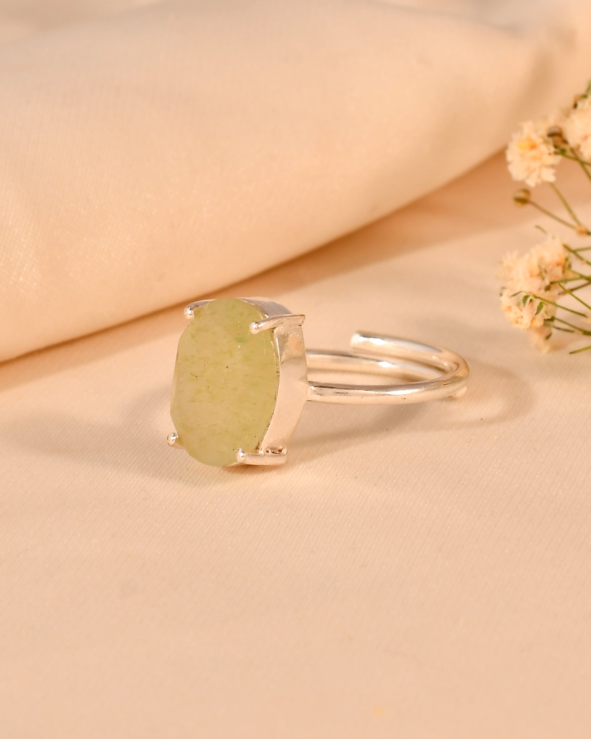 Natural Light Green Aventurine Cut Stone Ring