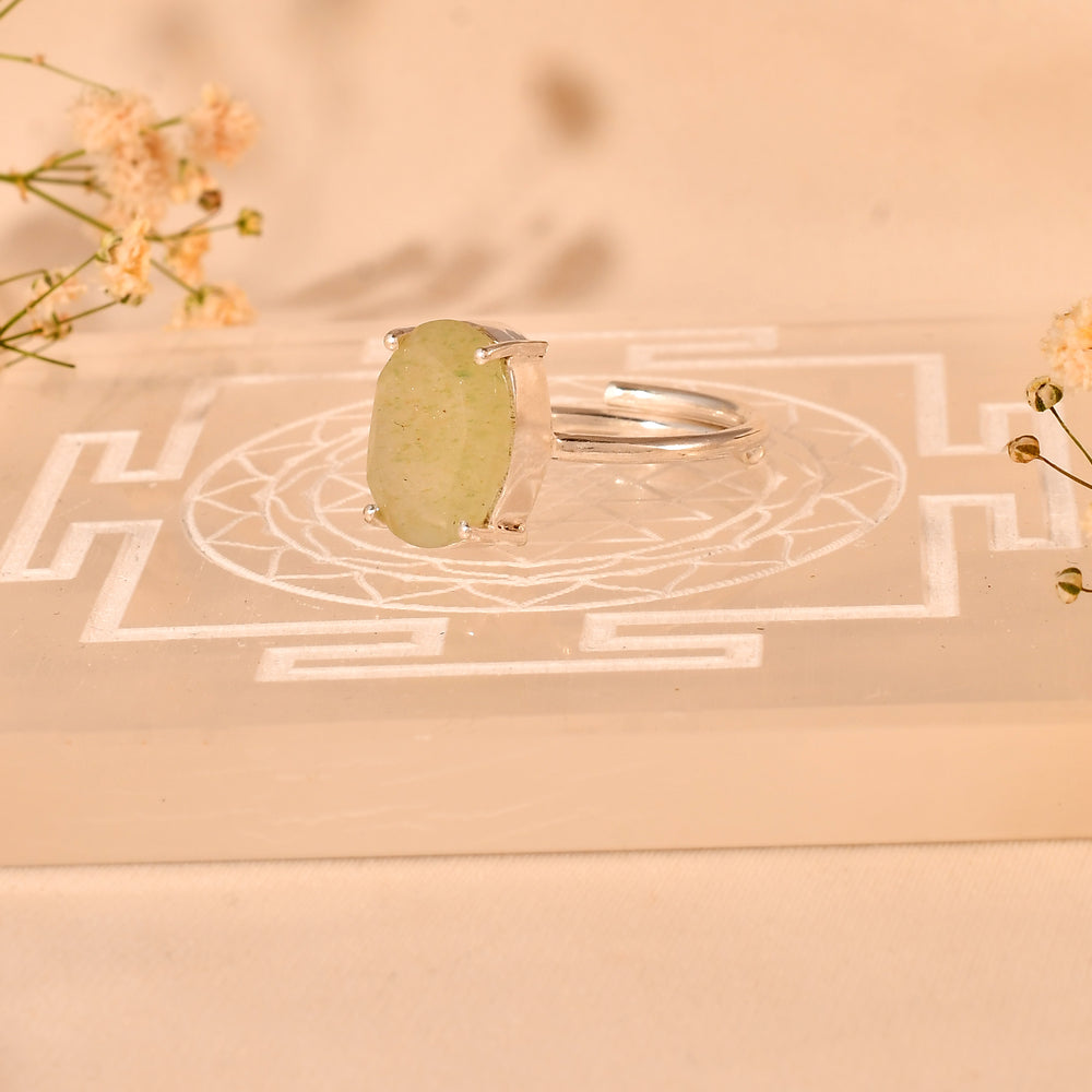 Natural Light Green Aventurine Cut Stone Ring