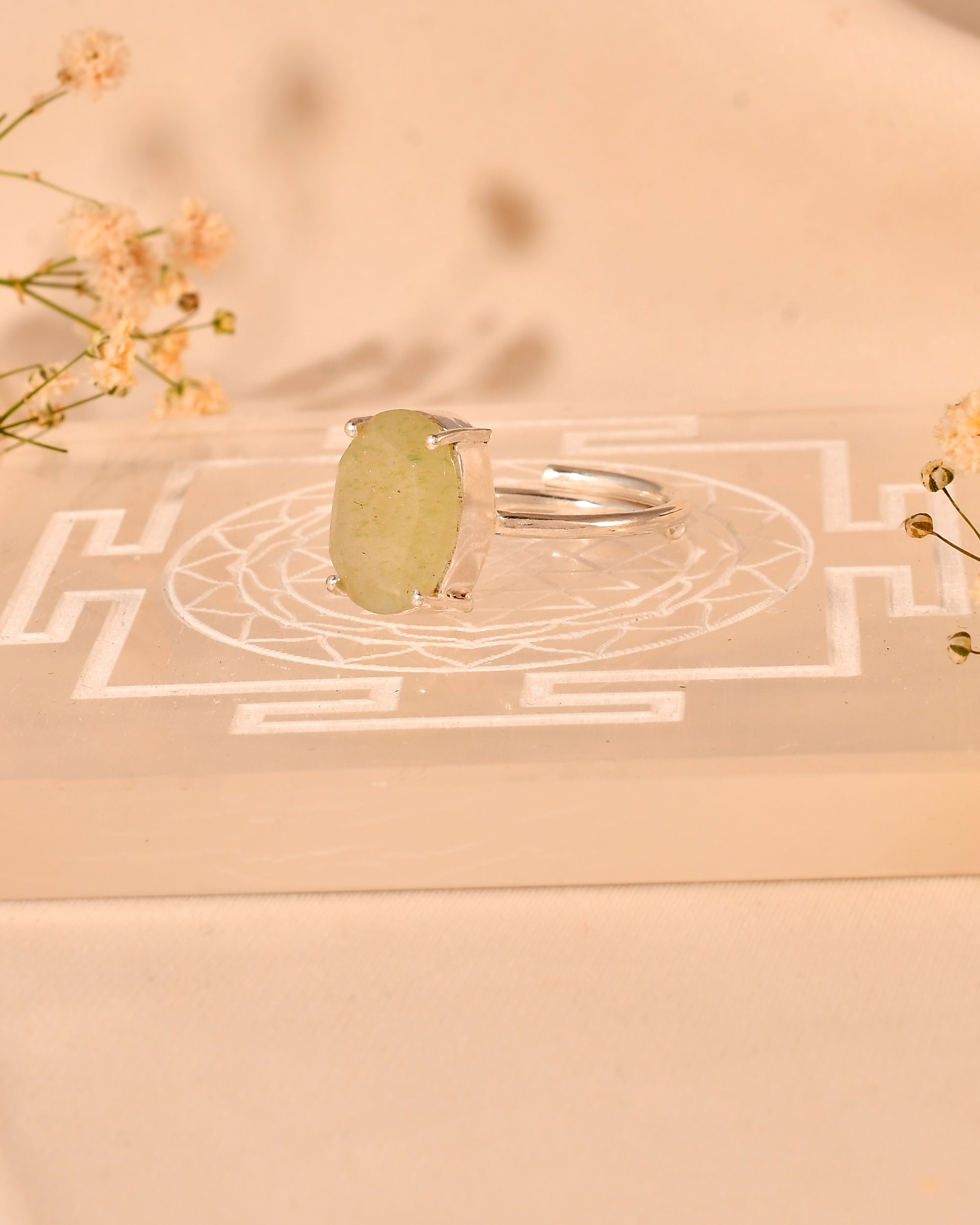 Natural Light Green Aventurine Cut Stone Ring