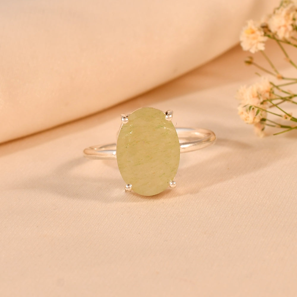 Natural Light Green Aventurine Cut Stone Ring