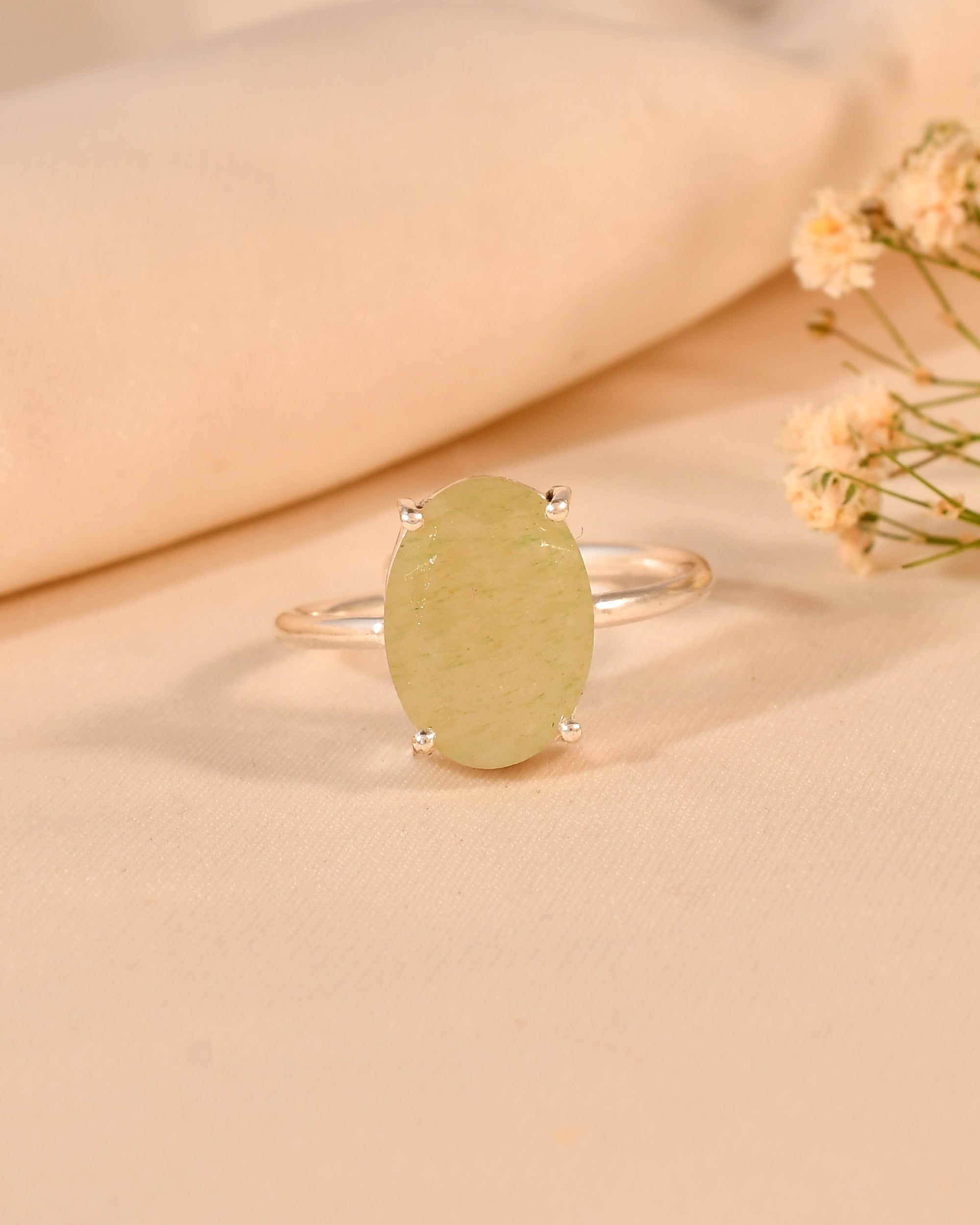 Natural Light Green Aventurine Cut Stone Ring