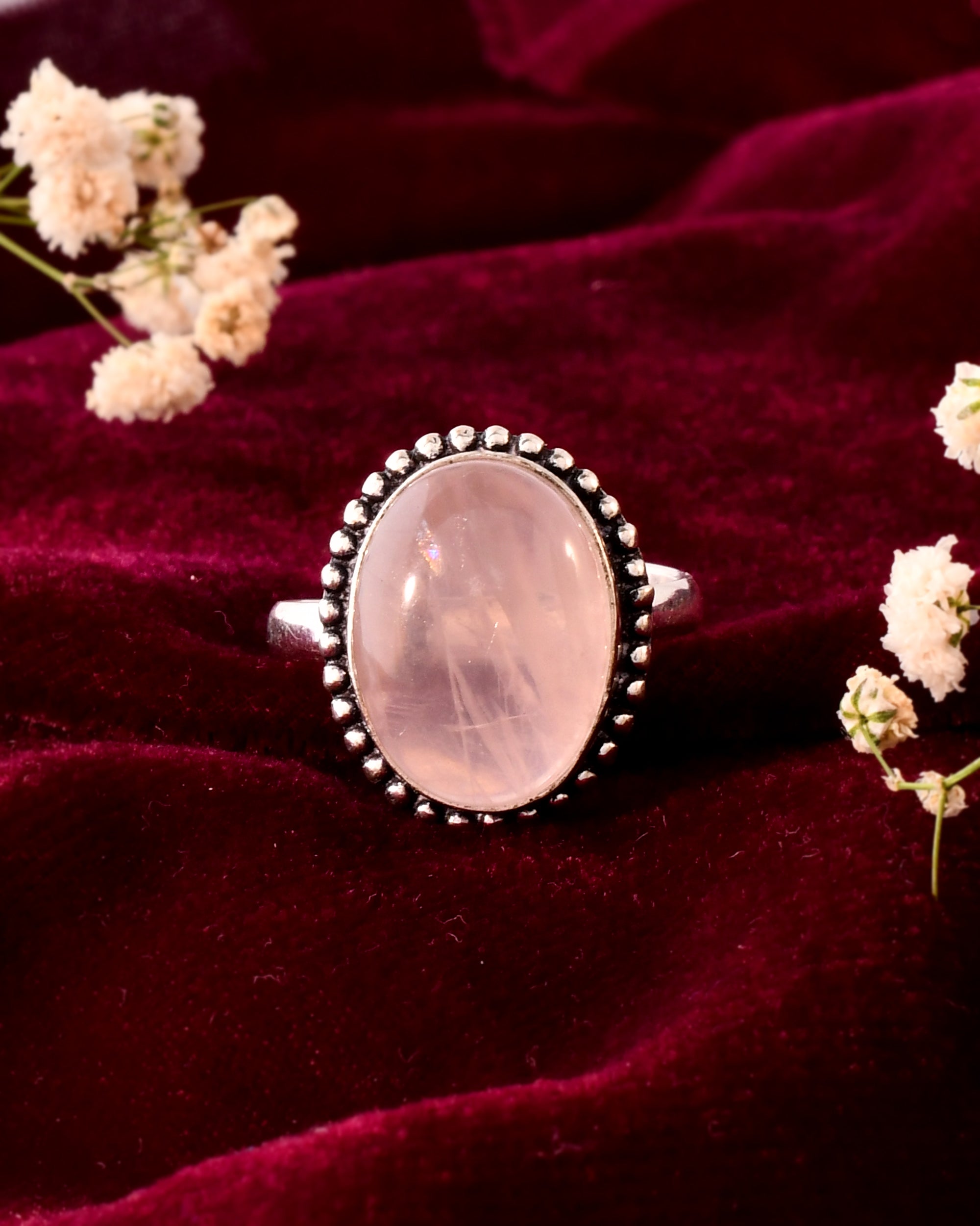 NATURAL ROSE QUARTZ RING