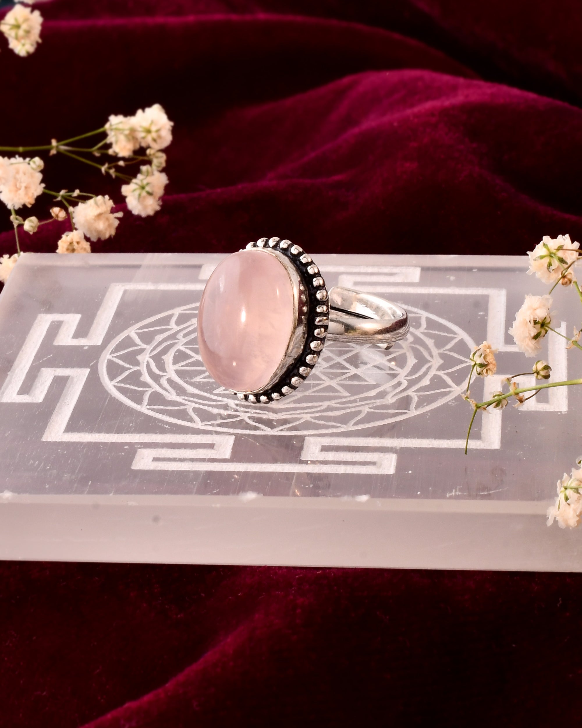 NATURAL ROSE QUARTZ RING