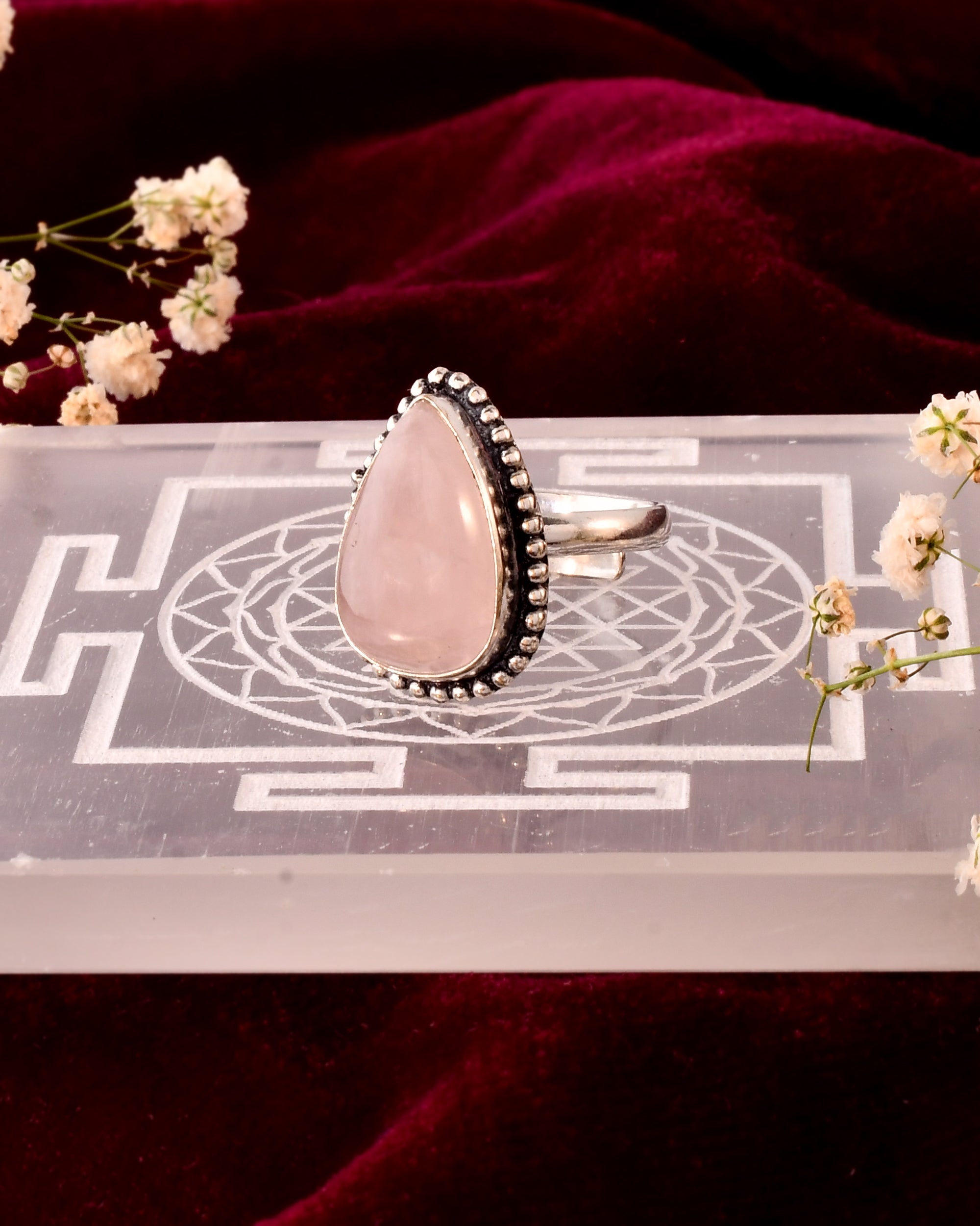 NATURAL ROSE QUARTZ  PEAR SHAPE  RING Gemstone