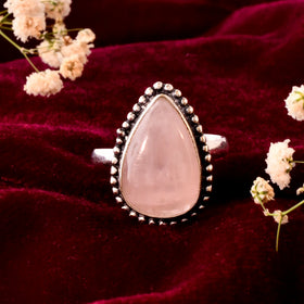 NATURAL ROSE QUARTZ  PEAR SHAPE  RING Gemstone