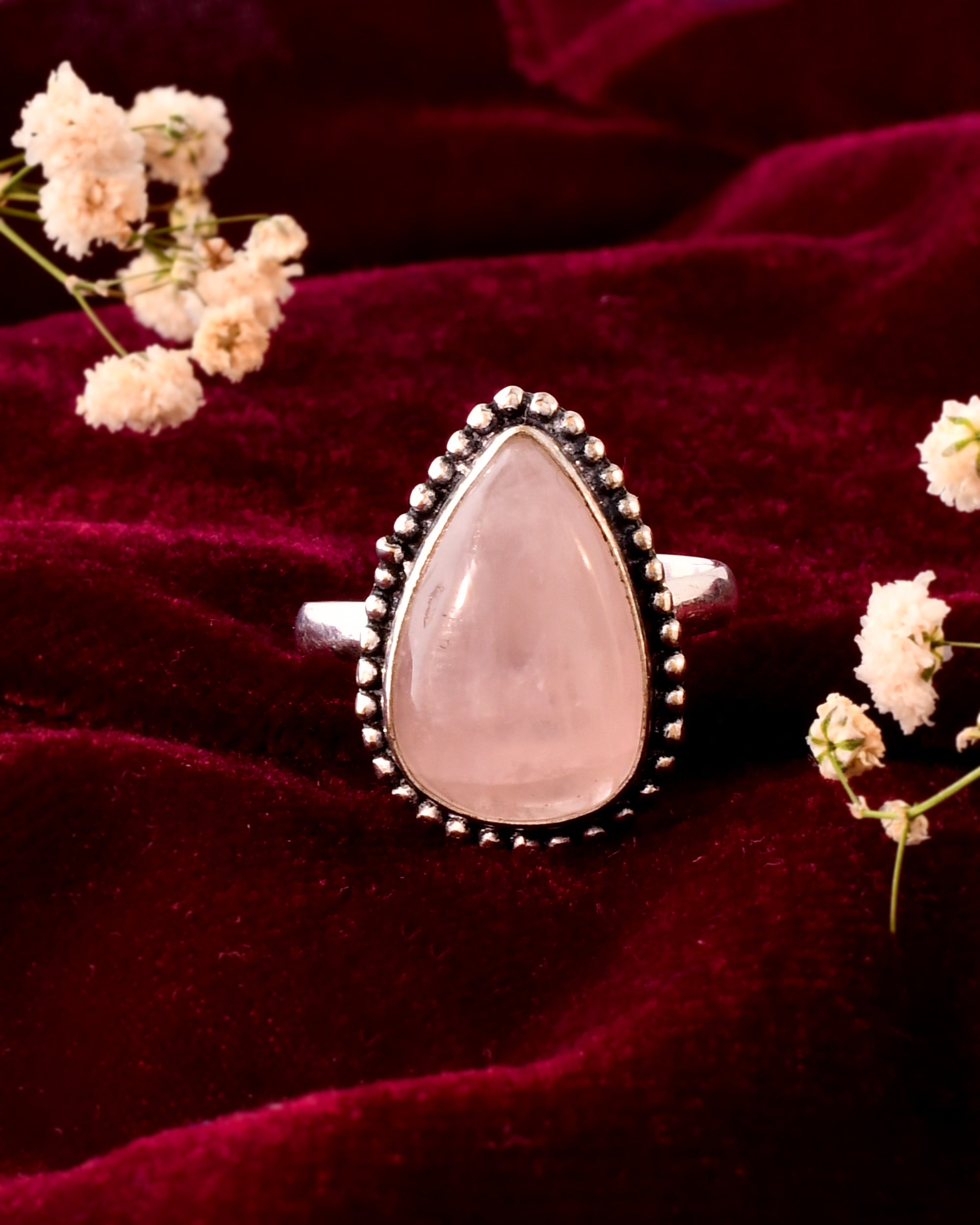 NATURAL ROSE QUARTZ  PEAR SHAPE  RING Gemstone