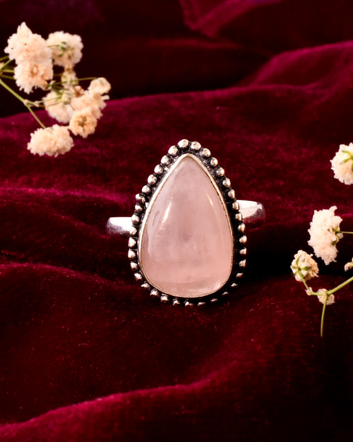 NATURAL ROSE QUARTZ  PEAR SHAPE  RING Gemstone