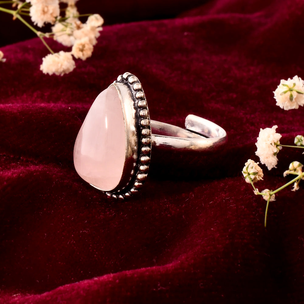 NATURAL ROSE QUARTZ  PEAR SHAPE  RING Gemstone